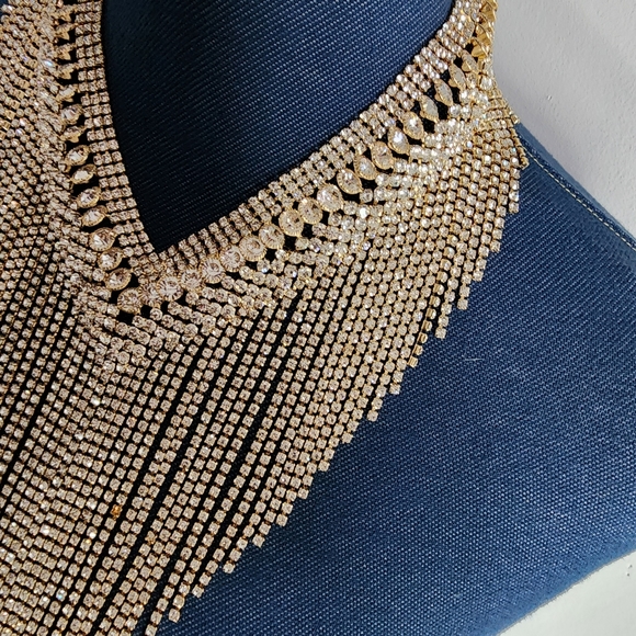 Stunning Bling Statement Gold and Crystal Necklace and Earrings Set New - Picture 10 of 14